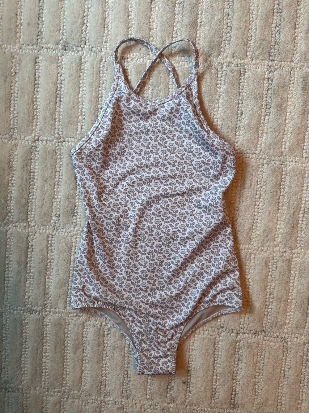 Girls' Floral One-Piece Swimsuit in Light Gray and White